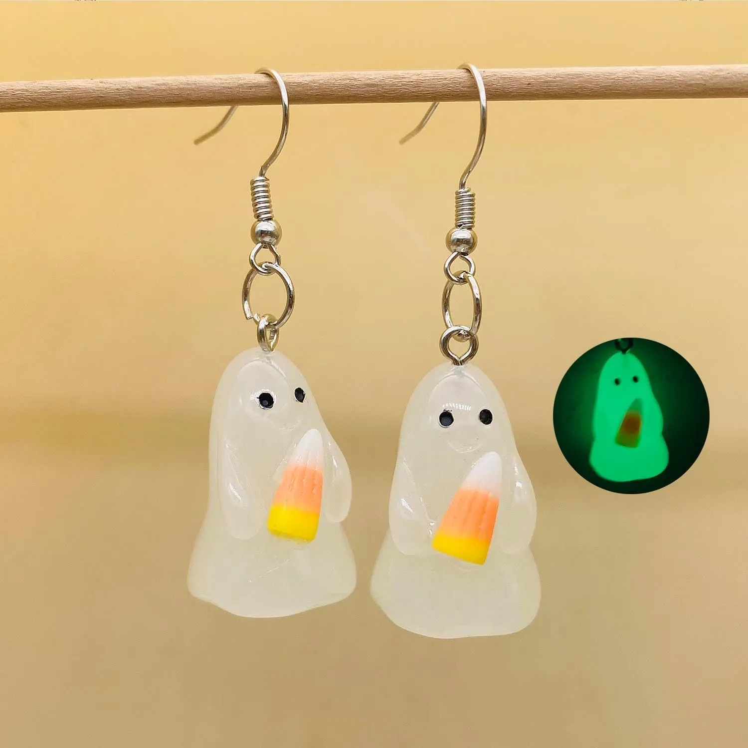 Luminous Ghost Halloween Necklace Earrings Set Glow-In-The-Dark Cute Funny Ghost Drift Bottle Jewelry Set Luminous Pumpkin Candy Heart Blood Spooky Ghost Halloween Costume