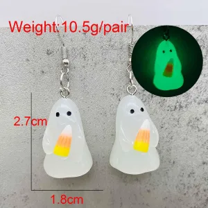 Luminous Ghost Halloween Necklace Earrings Set Glow-In-The-Dark Cute Funny Ghost Drift Bottle Jewelry Set Luminous Pumpkin Candy Heart Blood Spooky Ghost Halloween Costume