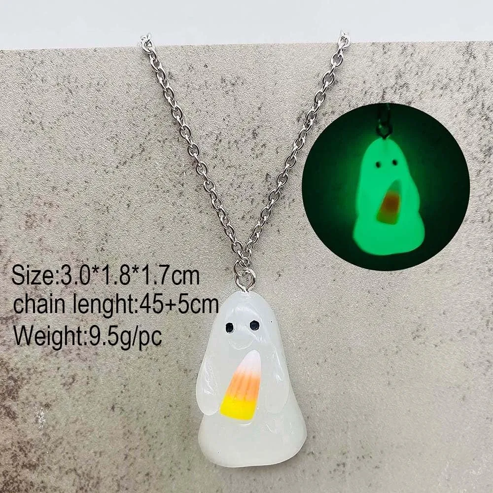 Luminous Ghost Halloween Necklace Earrings Set Glow-In-The-Dark Cute Funny Ghost Drift Bottle Jewelry Set Luminous Pumpkin Candy Heart Blood Spooky Ghost Halloween Costume
