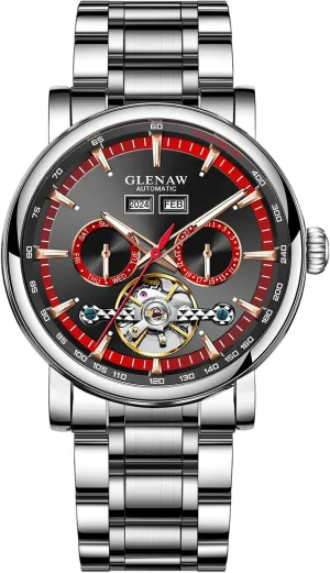 Luxury Automatic Mechanical Mens Watche-Skeleton Dial, Day Date Tourbillon Self Winding Dress Wrist Watches Luminous