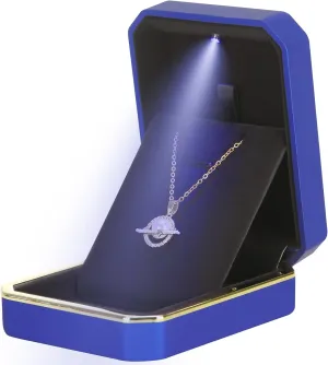 Luxury LED Pendant Necklace Gift Box with LED Light, Velvet Jewelry Storage Display Case for Proposal Engagement Wedding Anniversary Birthday Valentine's Day (Blue)