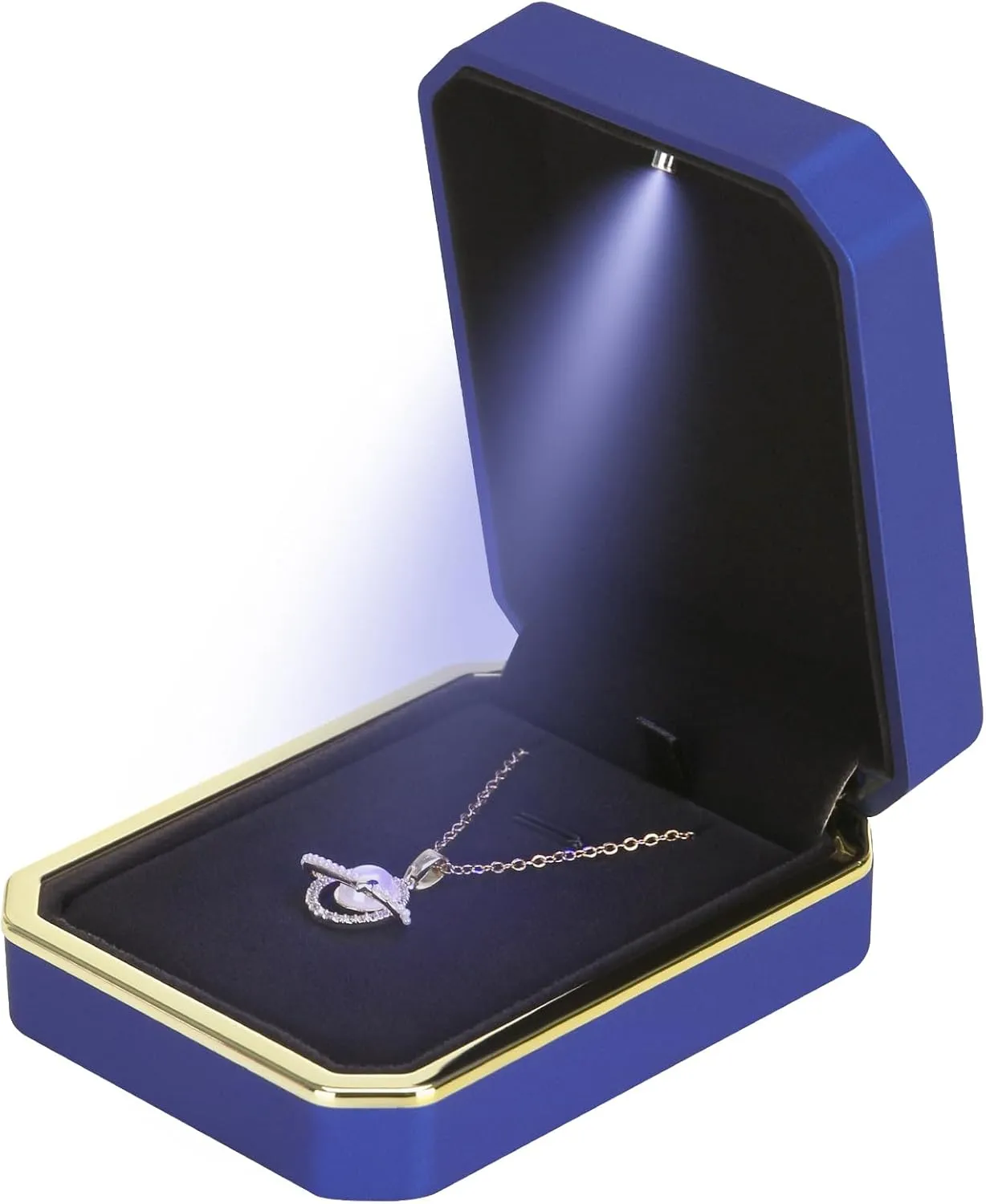 Luxury LED Pendant Necklace Gift Box with LED Light, Velvet Jewelry Storage Display Case for Proposal Engagement Wedding Anniversary Birthday Valentine's Day (Blue)