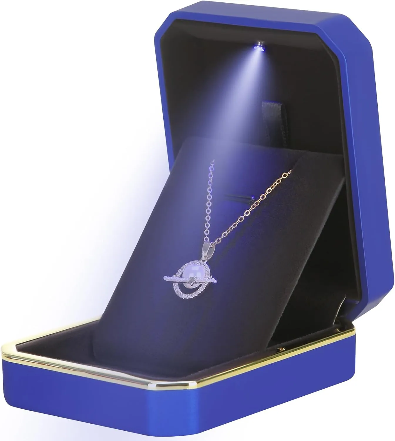 Luxury LED Pendant Necklace Gift Box with LED Light, Velvet Jewelry Storage Display Case for Proposal Engagement Wedding Anniversary Birthday Valentine's Day (Blue)