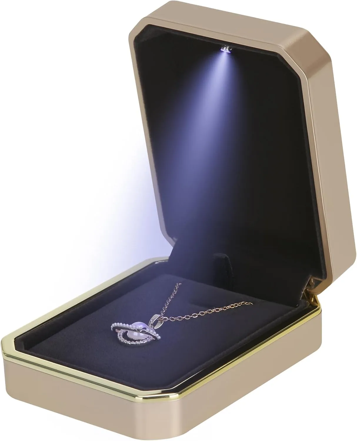 Luxury LED Pendant Necklace Gift Box with LED Light, Velvet Jewelry Storage Display Case for Proposal Engagement Wedding Anniversary Birthday Valentine's Day (Gold)