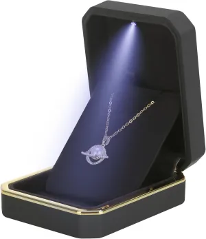Luxury LED Pendant Necklace Gift Box with LED Light, Velvet Jewelry Storage Display Case for Proposal Engagement Wedding Anniversary Birthday(Black)