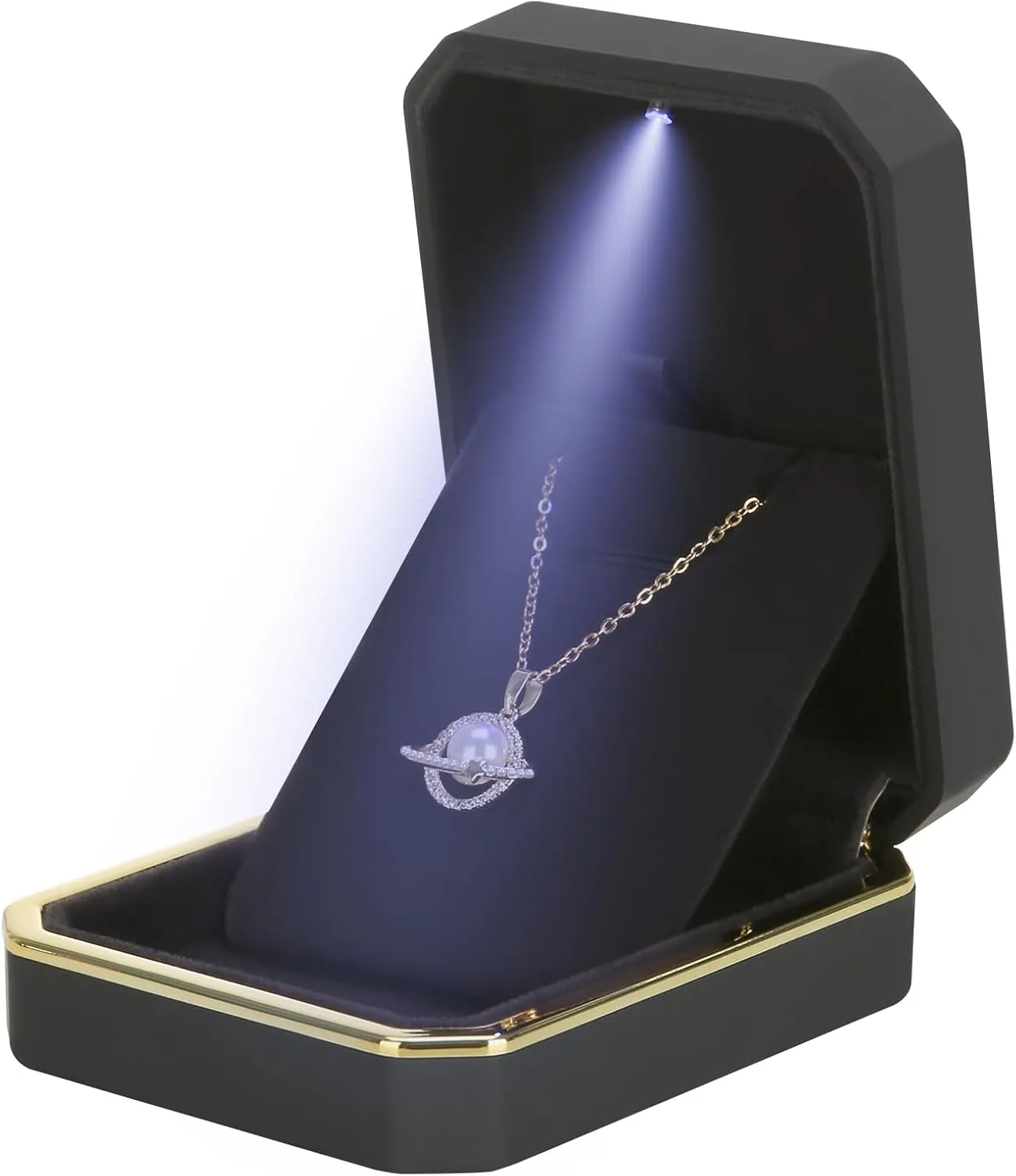 Luxury LED Pendant Necklace Gift Box with LED Light, Velvet Jewelry Storage Display Case for Proposal Engagement Wedding Anniversary Birthday(Black)