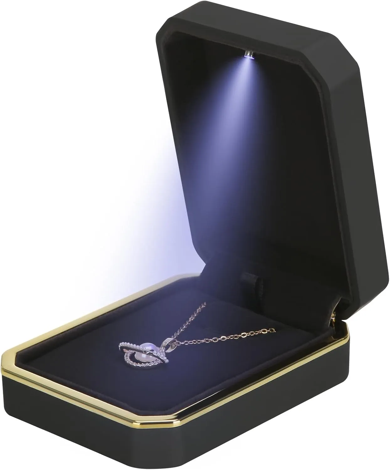 Luxury LED Pendant Necklace Gift Box with LED Light, Velvet Jewelry Storage Display Case for Proposal Engagement Wedding Anniversary Birthday(Black)