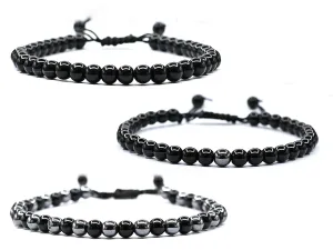 Lymph Detox Magnetic Bracelet Ankle, Black Obsidian Hematite Bracelet Pulseras Para Hombres Mujer Stocking Stuffers (Set of 3)