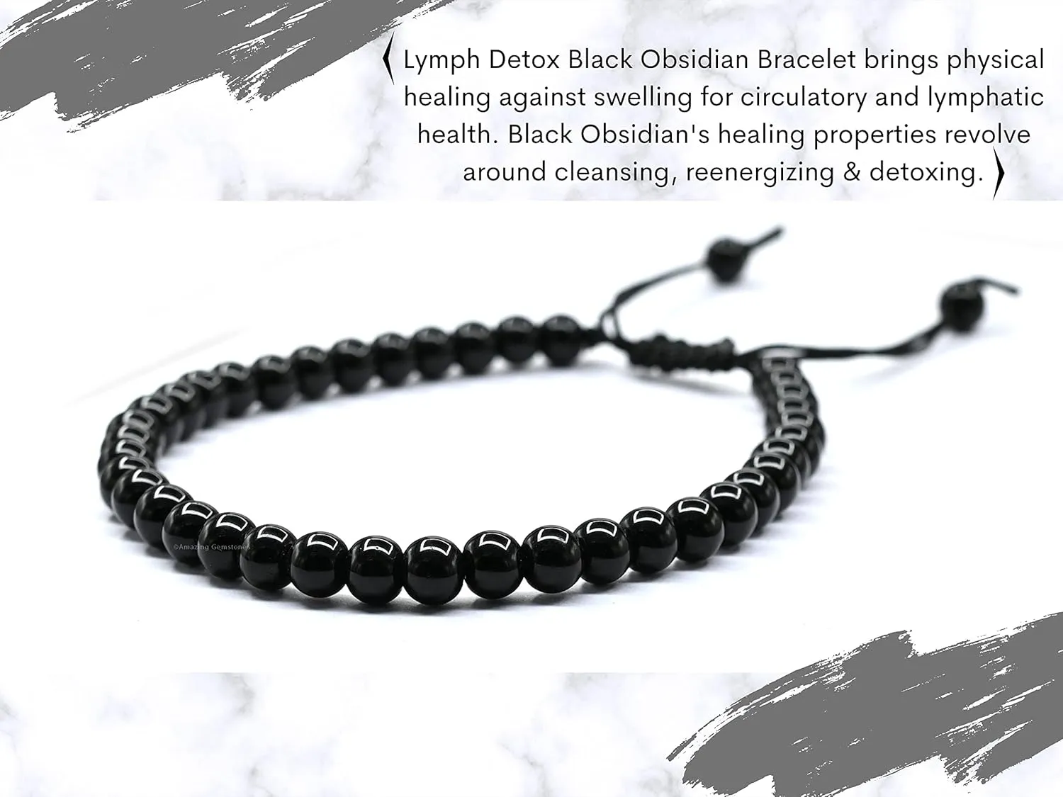 Lymph Detox Magnetic Bracelet Ankle, Black Obsidian Hematite Bracelet Pulseras Para Hombres Mujer Stocking Stuffers (Set of 3)