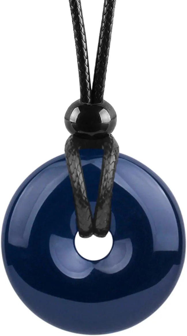 Magic Human Gemstone Crystal Necklace Pendant - Healing Good Luck Donut Crystal Stone Jewelry Necklace - Positive Energy Amulet Unisex Adjustable Cord