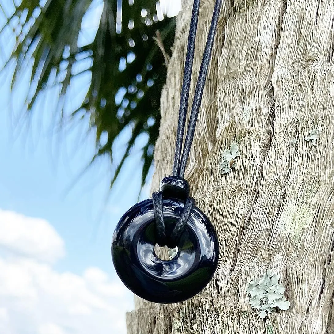 Magic Human Gemstone Crystal Necklace Pendant - Healing Good Luck Donut Crystal Stone Jewelry Necklace - Positive Energy Amulet Unisex Adjustable Cord