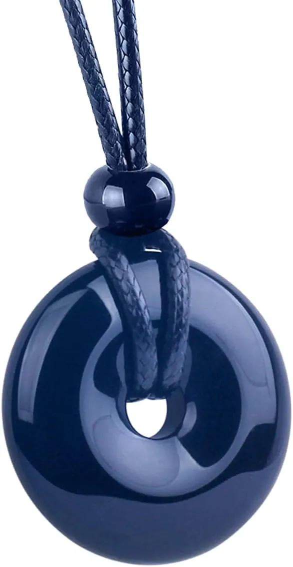 Magic Human Gemstone Crystal Necklace Pendant - Healing Good Luck Donut Crystal Stone Jewelry Necklace - Positive Energy Amulet Unisex Adjustable Cord