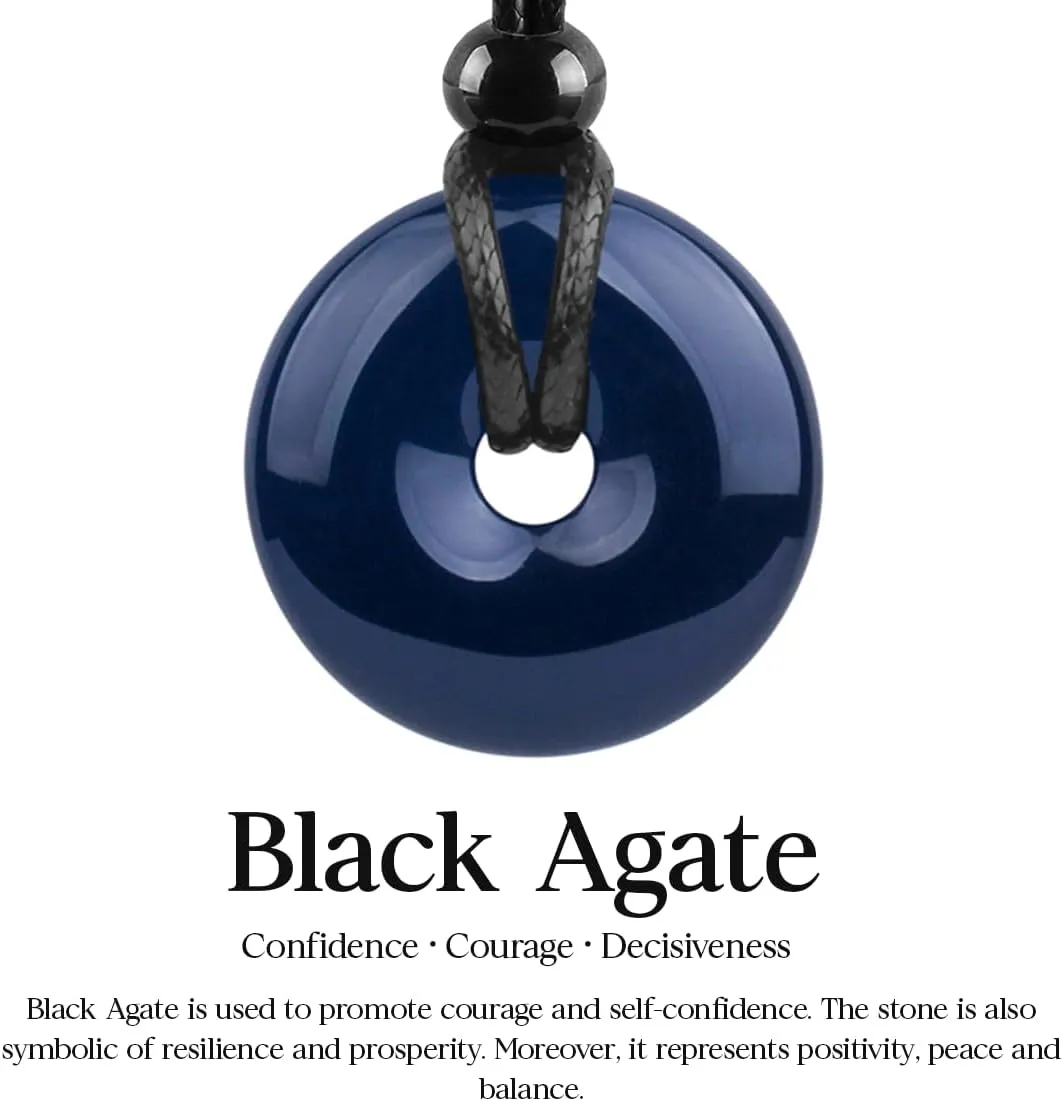 Magic Human Gemstone Crystal Necklace Pendant - Healing Good Luck Donut Crystal Stone Jewelry Necklace - Positive Energy Amulet Unisex Adjustable Cord