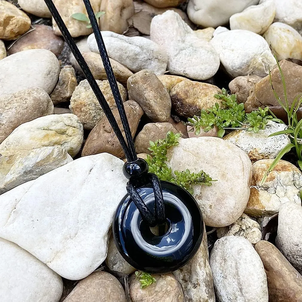 Magic Human Gemstone Crystal Necklace Pendant - Healing Good Luck Donut Crystal Stone Jewelry Necklace - Positive Energy Amulet Unisex Adjustable Cord