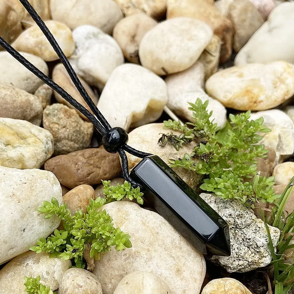 Magic Human Gemstone Point Necklace - Crystals and Healing Stones - Authentic Point Wand Pendant - Hexagonal Pendulum