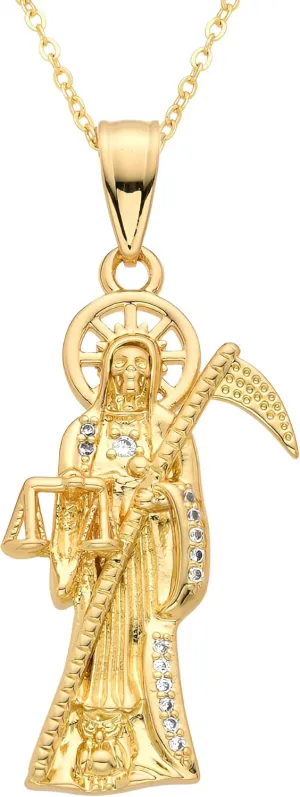Mai & Claire 14K Gold Filled Santa Muerte Necklace For Men And Women - La Santa Muerte Pendant Chain Cubic Zirconia Holy Death Religious Catholic Jewelry Gift, Memento Mori Necklace