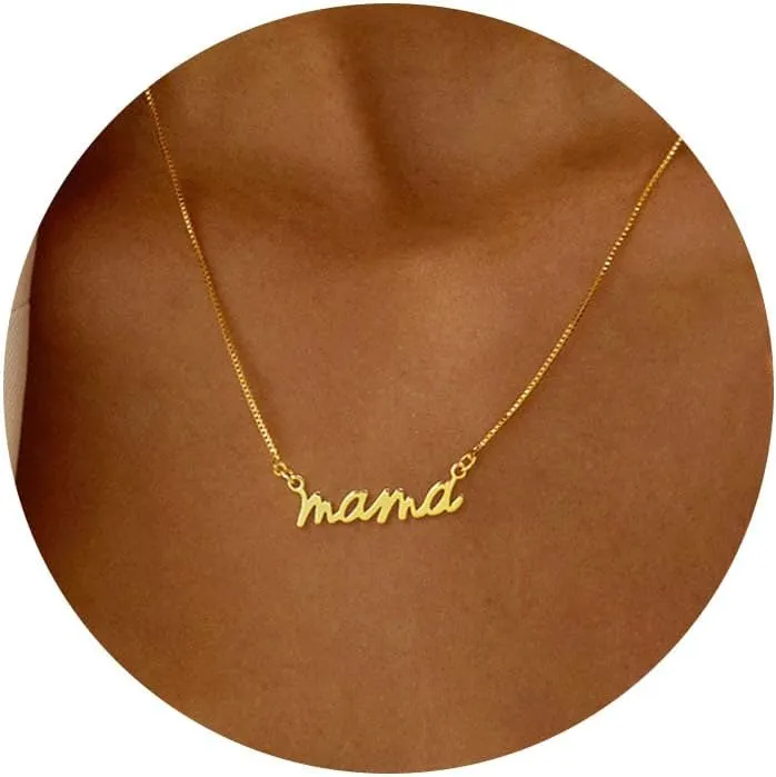 Mama Necklaces for Women Trendy, Dainty Gold Mom Necklace 14k Gold Plated Mothers Pendant Choker Gold Necklace New Mom Gifts for Women First Mothers Day Gifts for Mama Gold Jewelry Gift