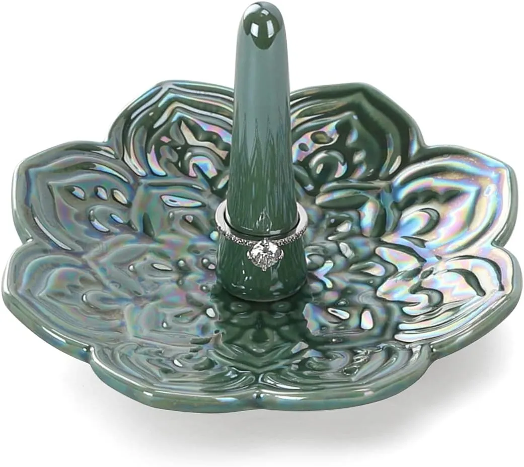 Mandala Ring Holder,Decorative Jewelry Holder,Birthday Valentine's Day Christmas Engagement Wedding Gifts for Women,Ceramic Green