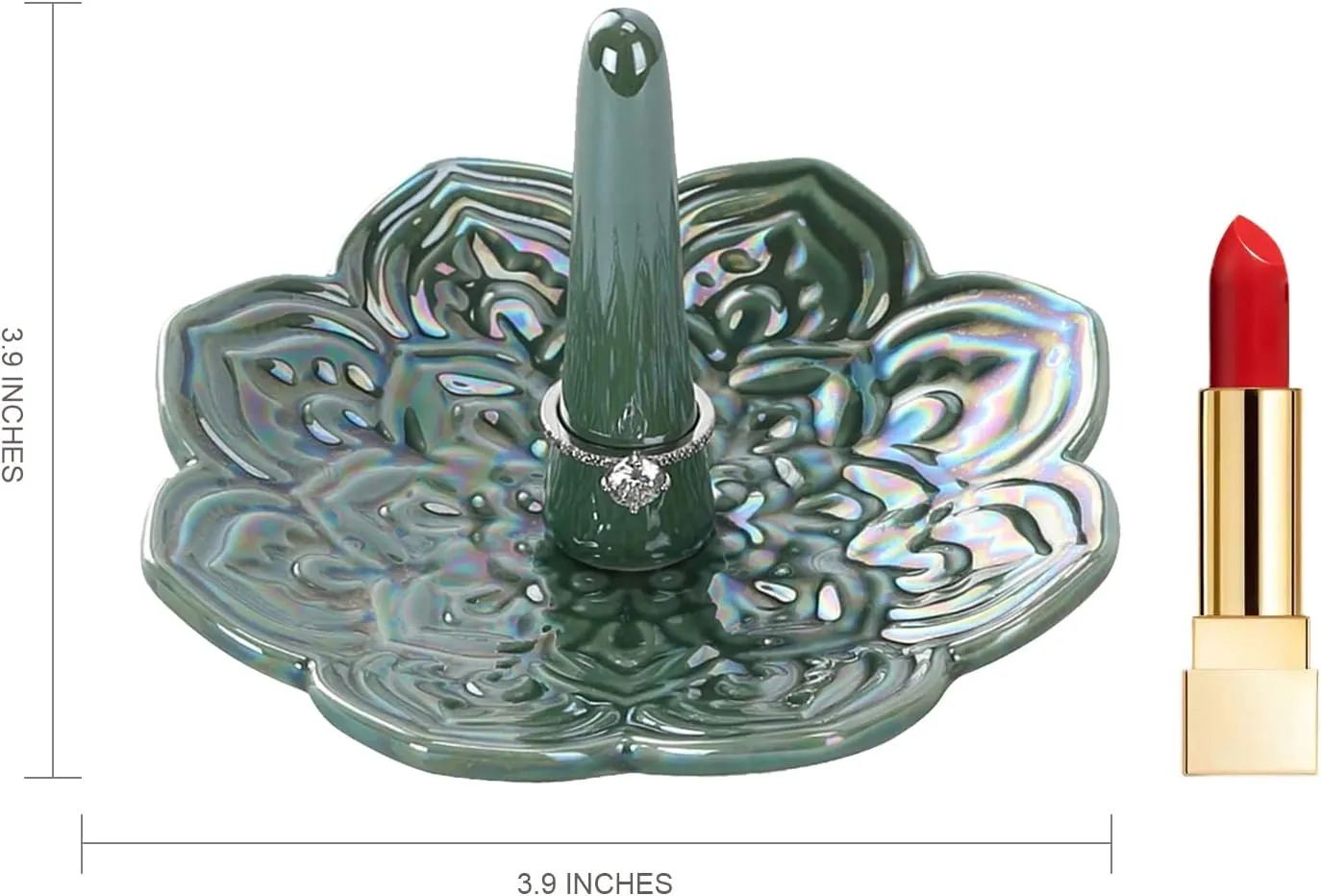 Mandala Ring Holder,Decorative Jewelry Holder,Birthday Valentine's Day Christmas Engagement Wedding Gifts for Women,Ceramic Green