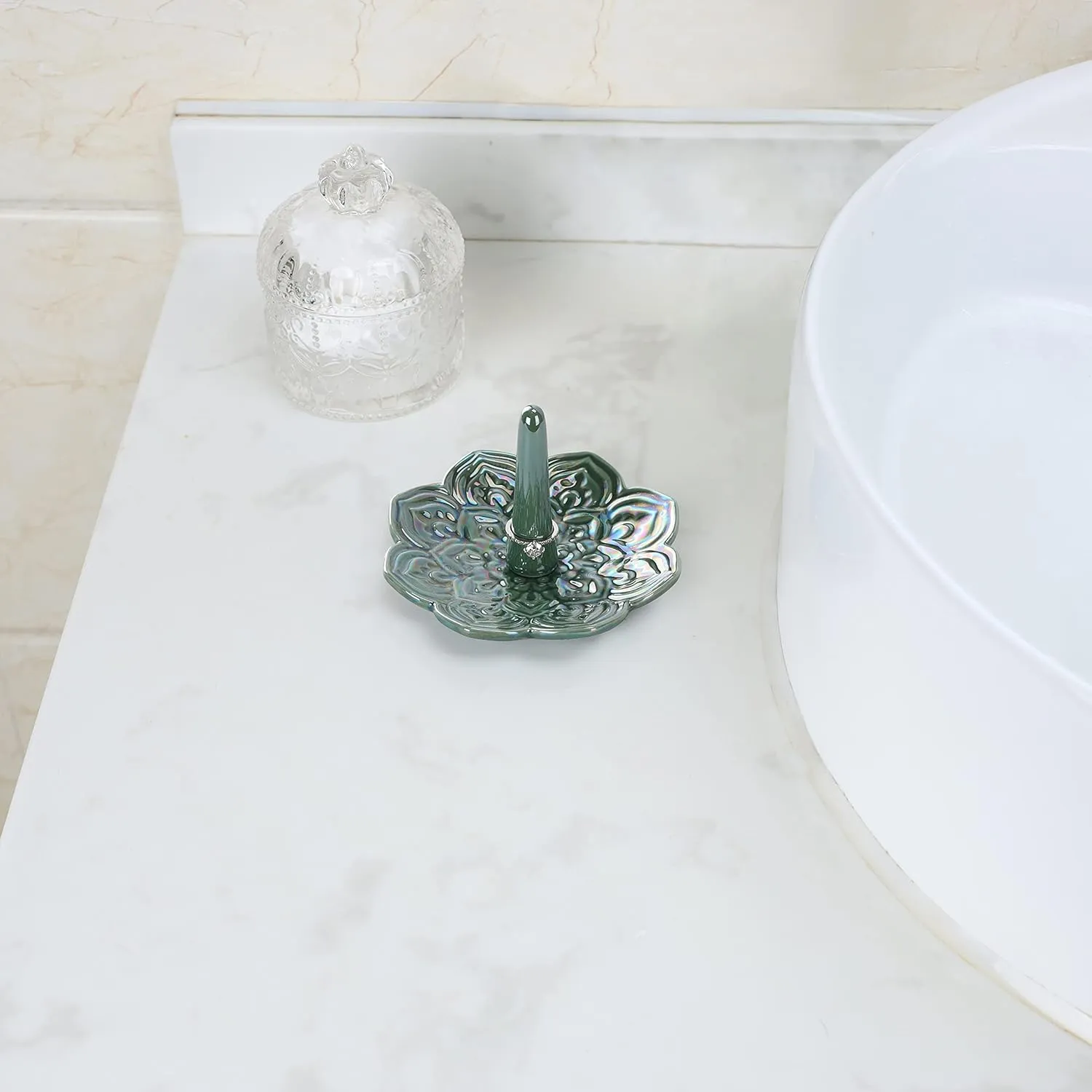 Mandala Ring Holder,Decorative Jewelry Holder,Birthday Valentine's Day Christmas Engagement Wedding Gifts for Women,Ceramic Green