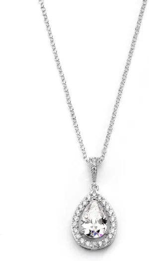 Mariell Cubic Zirconia Crystal Bridal Necklace, Teardrop Pendant, Prom Wedding Jewelry Gift for Women