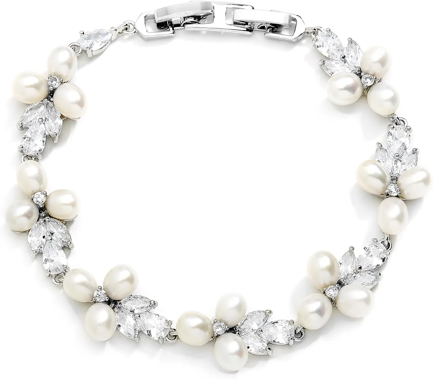 Mariell Freshwater Pearl Bridal Bracelet, 7 1/8" Plus 1/2" Extender, Wedding, Prom Jewelry Gift for Women