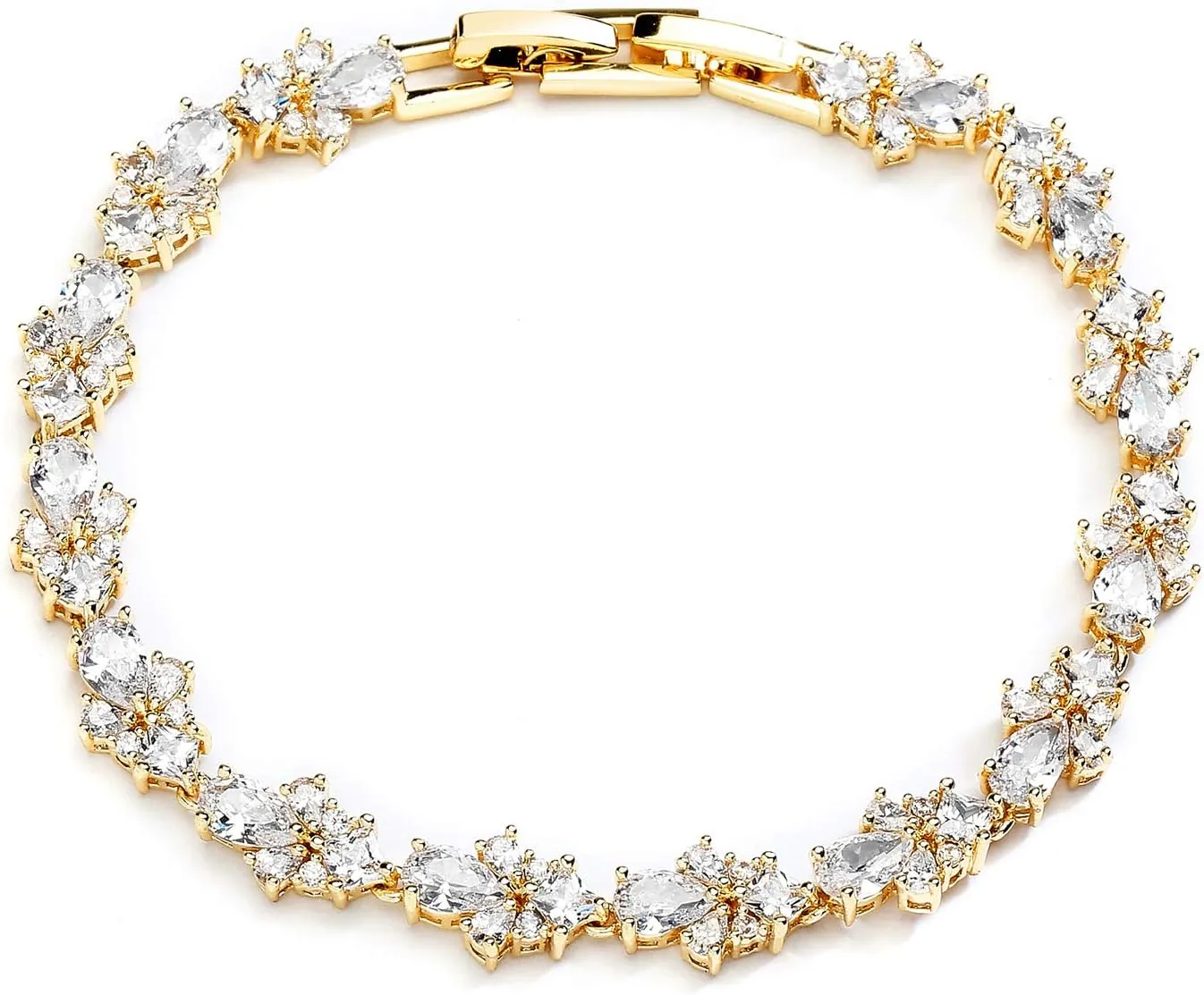 Mariell Gold Wedding and Bridal Cubic Zirconia Crystal Tennis Bracelet, Jewelry Gift for Women, Brides, Mother of The Bride, 7 1/4" Plus 1/2" Extender