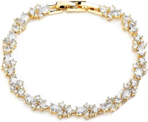 Mariell Gold Wedding and Bridal Cubic Zirconia Crystal Tennis Bracelet, Jewelry Gift for Women, Brides, Mother of The Bride, 7 1/4" Plus 1/2" Extender