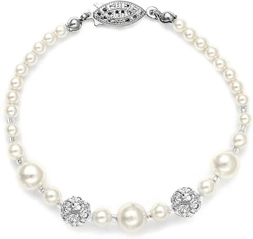 Mariell Pearl Bridal and Wedding Tennis Bracelet for Women, 6 1/4, 7 & 8 Inch Size, Austrian Rhinestone Crystal, Made in USA