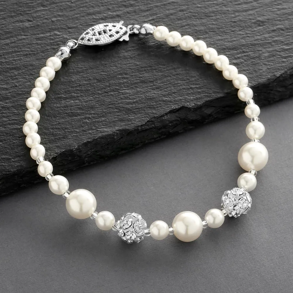 Mariell Pearl Bridal and Wedding Tennis Bracelet for Women, 6 1/4, 7 & 8 Inch Size, Austrian Rhinestone Crystal, Made in USA
