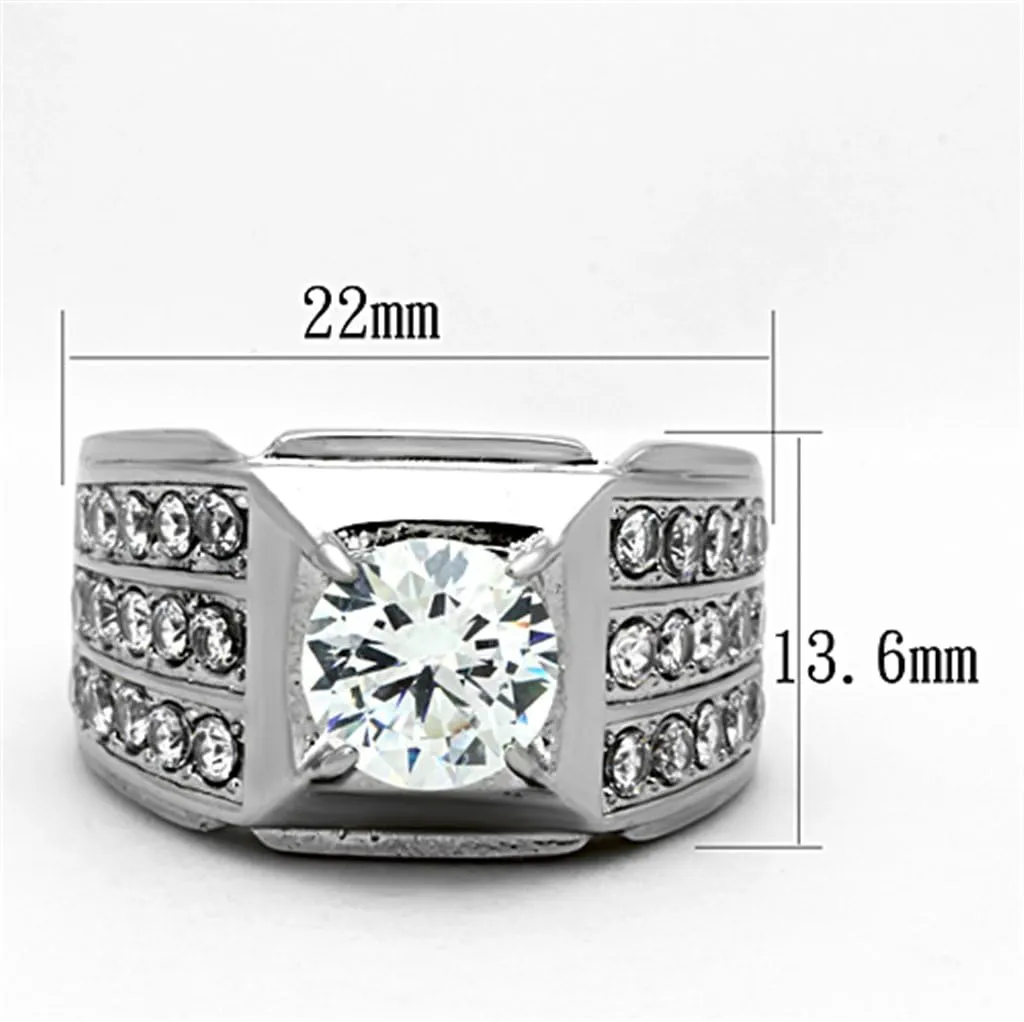 Marimor Jewelry 2.94 Carat Round Cut Cubic Zirconia Silver Stainless Steel Unisex Ring Sizes 5-13
