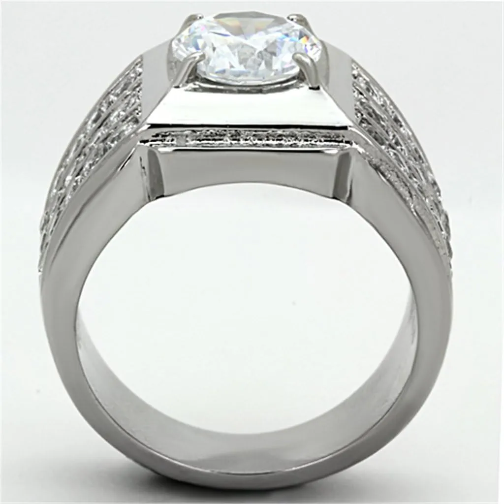 Marimor Jewelry 2.94 Carat Round Cut Cubic Zirconia Silver Stainless Steel Unisex Ring Sizes 5-13