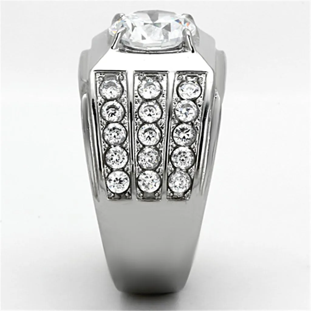 Marimor Jewelry 2.94 Carat Round Cut Cubic Zirconia Silver Stainless Steel Unisex Ring Sizes 5-13