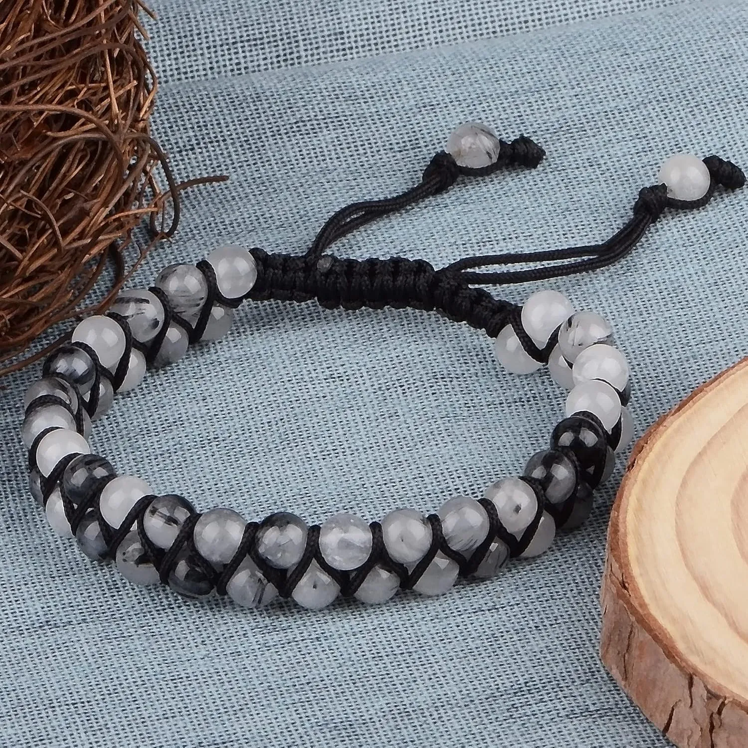 MASSIVE BEADS Natural Chakra Healing Power Crystals Macrame Bracelet Yoga Double Layer Stone Beads Gemstone Meditation Relax Anxiety Bangle for Unisex Women Men