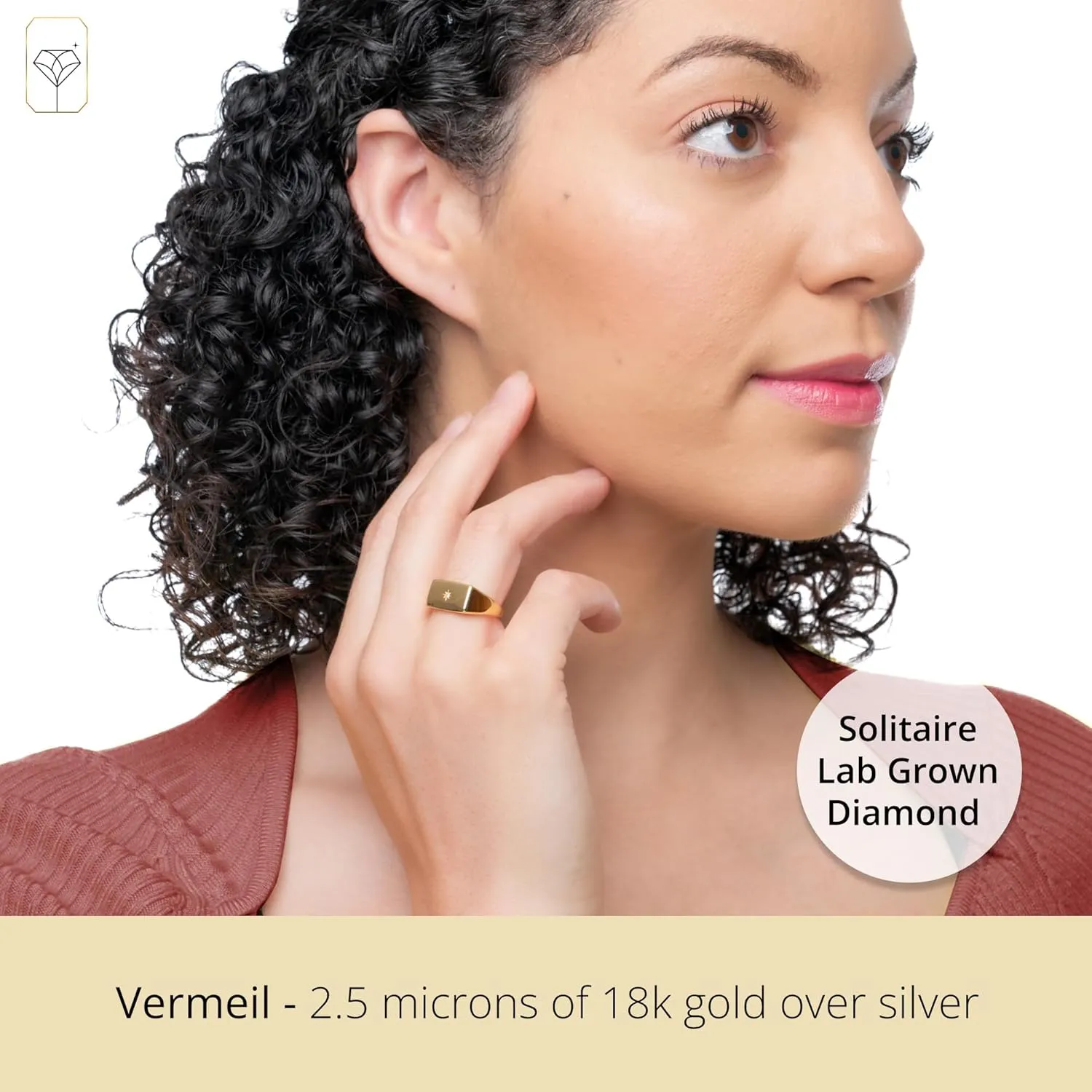 MAX   STONE Star Vermeil Diamond Signet Ring for Women & Men | Lab Grown Diamond Ring in Sizes 6-8 | Hypoallergenic 18K Gold Plated Sterling Silver Ring