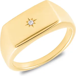 MAX   STONE Star Vermeil Diamond Signet Ring for Women & Men | Lab Grown Diamond Ring in Sizes 6-8 | Hypoallergenic 18K Gold Plated Sterling Silver Ring