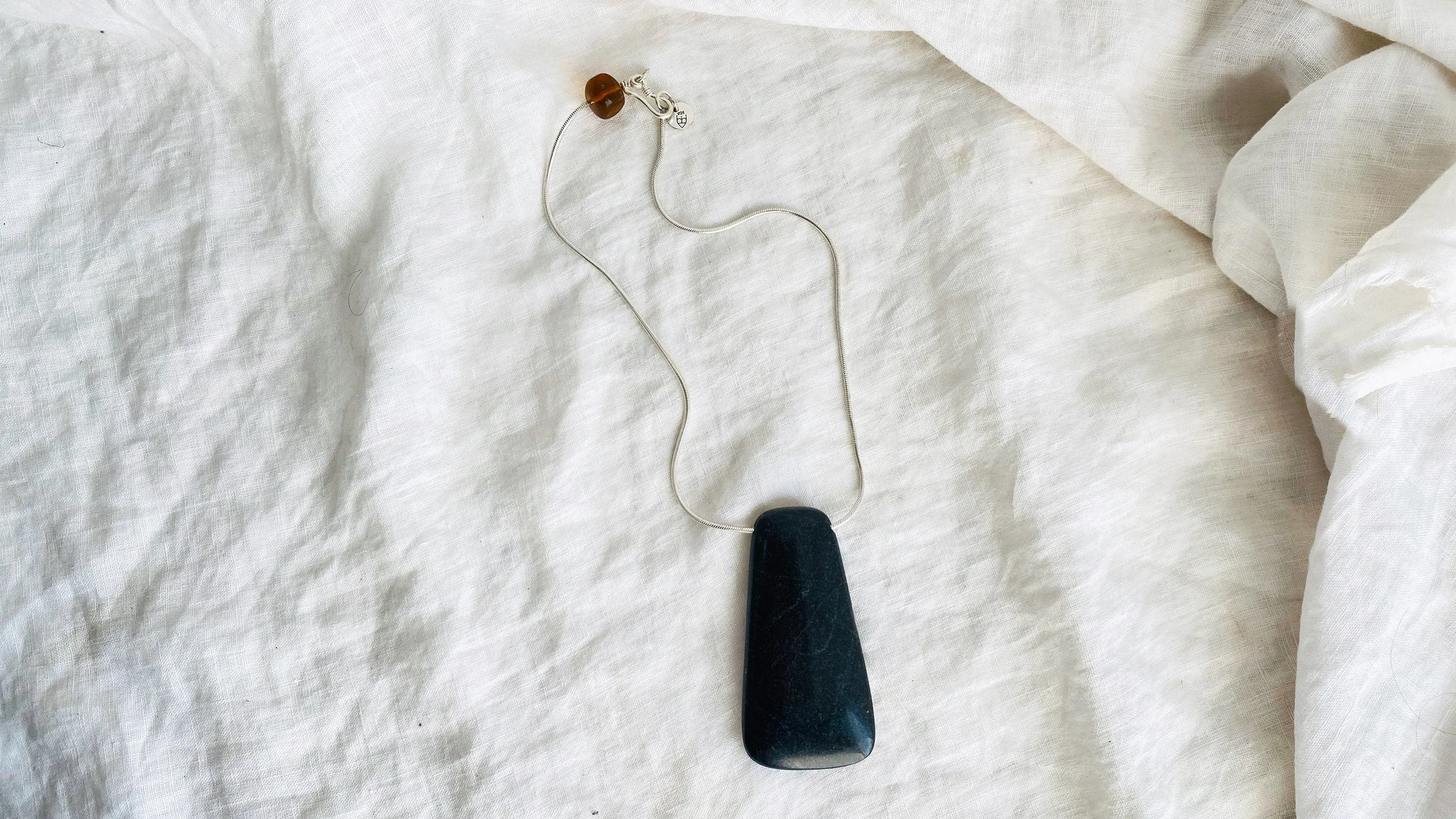 Mayan Black Jade & Amber Necklace. Pendant. Hand-Carved. Atelier Aadya