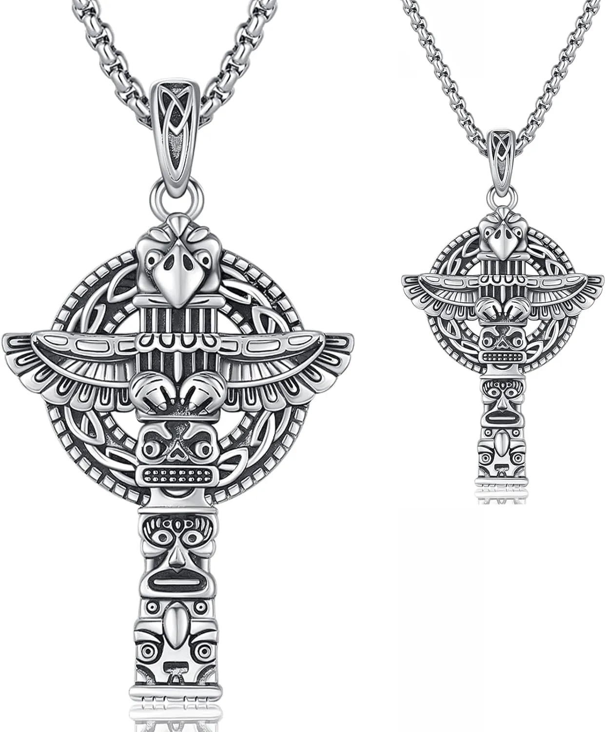 Mayan Totem Cross Necklace Pendent for Men Women, 925 Sterling Silver Mayan Totem Stone Column Vintage Aztec Charm Gifts for Grand Easter Day