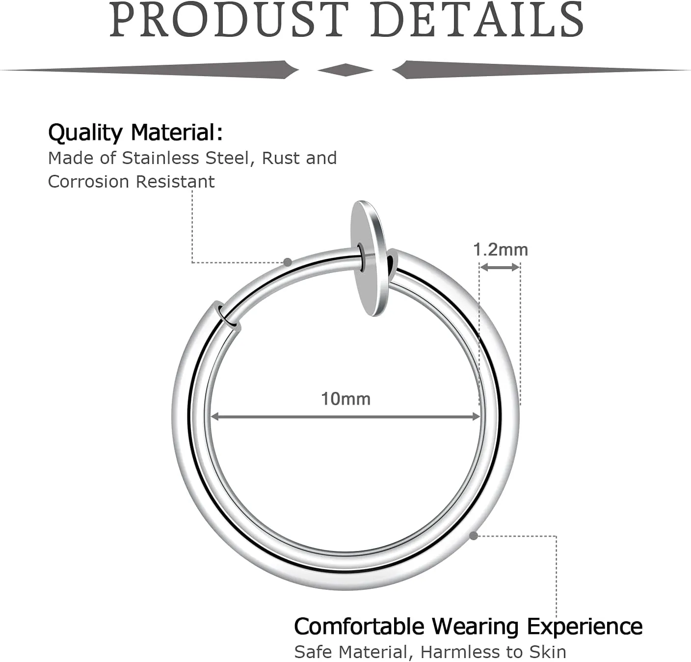 Mayhoop Faux Nose Ring Hoop Double Piercing for Women & Men - Silver, Rose Gold, Black