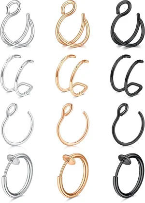 Mayhoop Faux Nose Ring Hoop Double Piercing for Women & Men - Silver, Rose Gold, Black