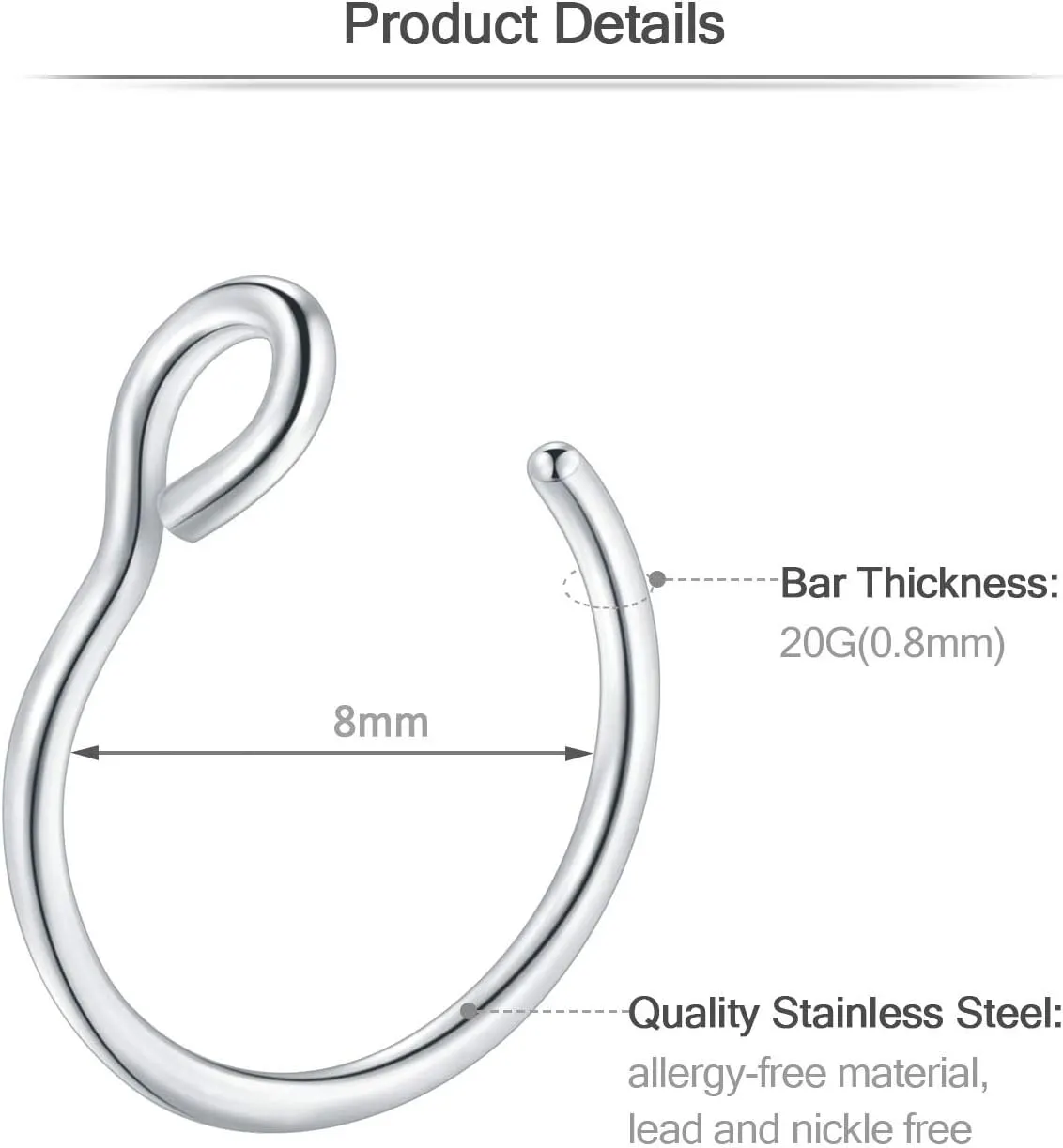 Mayhoop Faux Nose Ring Hoop Double Piercing for Women & Men - Silver, Rose Gold, Black
