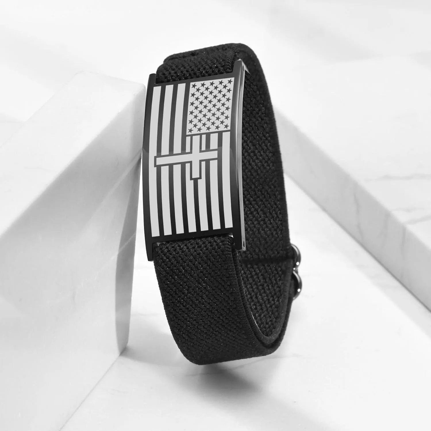 MEALGUET Easter Basket Stuffer Gifts for Men : American Flag Stretch Band Cross Bracelet Faith Bible Verse Christian Religious Inspirational Jewelry for Son Grandson Nephew Boyfriend Dad,Adjustable