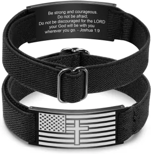 MEALGUET Easter Basket Stuffer Gifts for Men : American Flag Stretch Band Cross Bracelet Faith Bible Verse Christian Religious Inspirational Jewelry for Son Grandson Nephew Boyfriend Dad,Adjustable