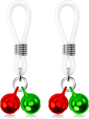 Melighting Christmas Nipple Rings Fake Nipple Piercing Jewelry with Bell Adjustable Non-Piercing Nipple Piercing for Women Faux Nipple Jewelry