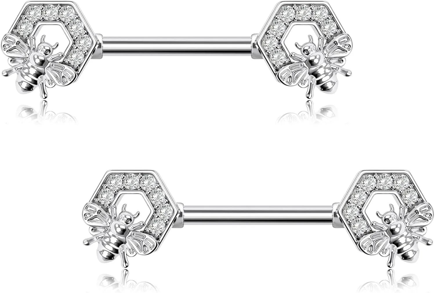 Melighting Dainty Bee Nipple Rings 14G 316L Surgical Steel 2pcs Nipple Barbell CZ Piercing Jewelry 14mm