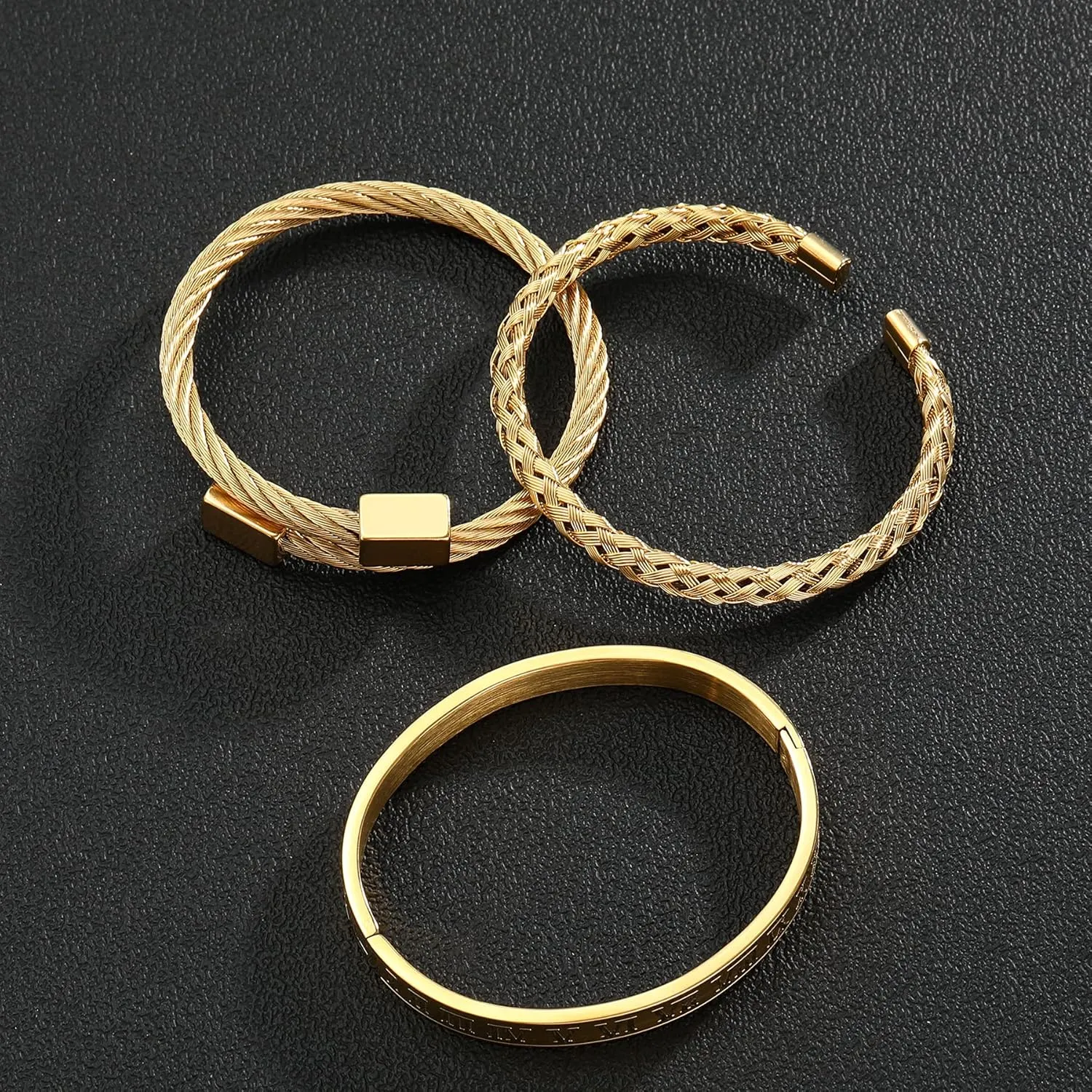Men Bracelets Luxury Royal Crown Charm Stainless Steel Roman numerals Cuff Bangle Jewelry Gold/Silver/Black