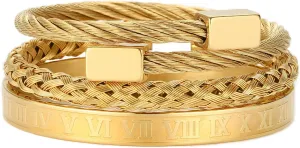 Men Bracelets Luxury Royal Crown Charm Stainless Steel Roman numerals Cuff Bangle Jewelry Gold/Silver/Black