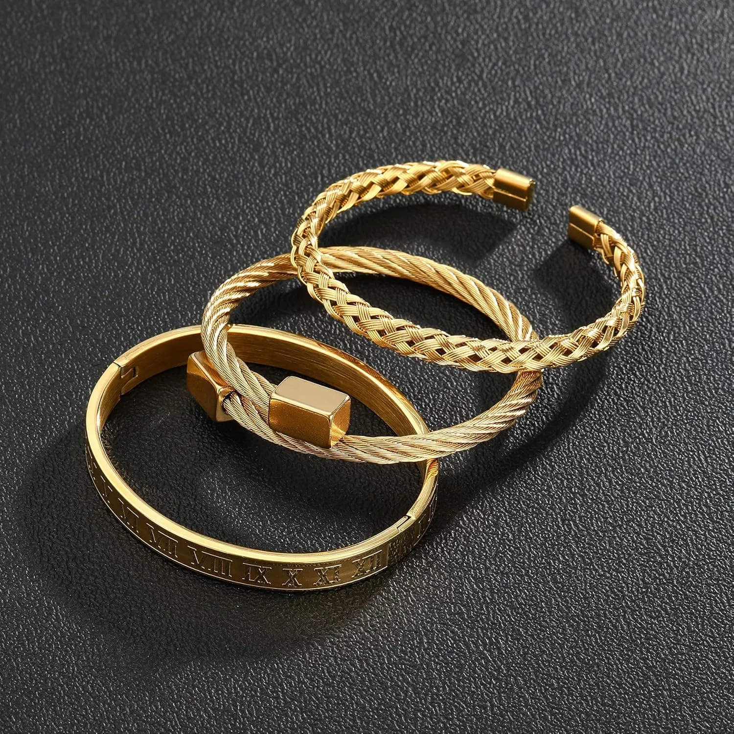 Men Bracelets Luxury Royal Crown Charm Stainless Steel Roman numerals Cuff Bangle Jewelry Gold/Silver/Black
