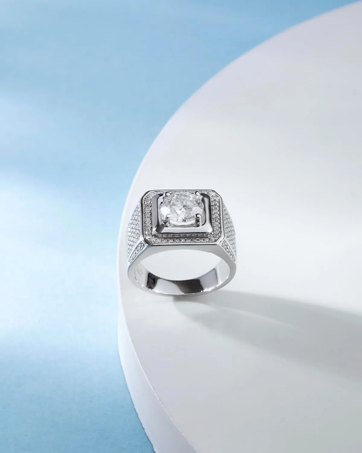 Men Moissanite Ring 2-5 Carats Solitaire Moissanite Wedding Sterling Silver with 18K White Gold Plated D Color VVS1 Clarity Brilliant Round Cut Moissanite Engagement Anniversary Jewelry for Men Size 7-12