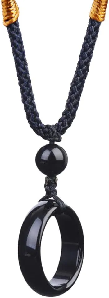 Men Women Black Natural Agate Stone Crystal Ring Shape Pendant Necklace Protection Powerful Jewelry Accessories Adjustable